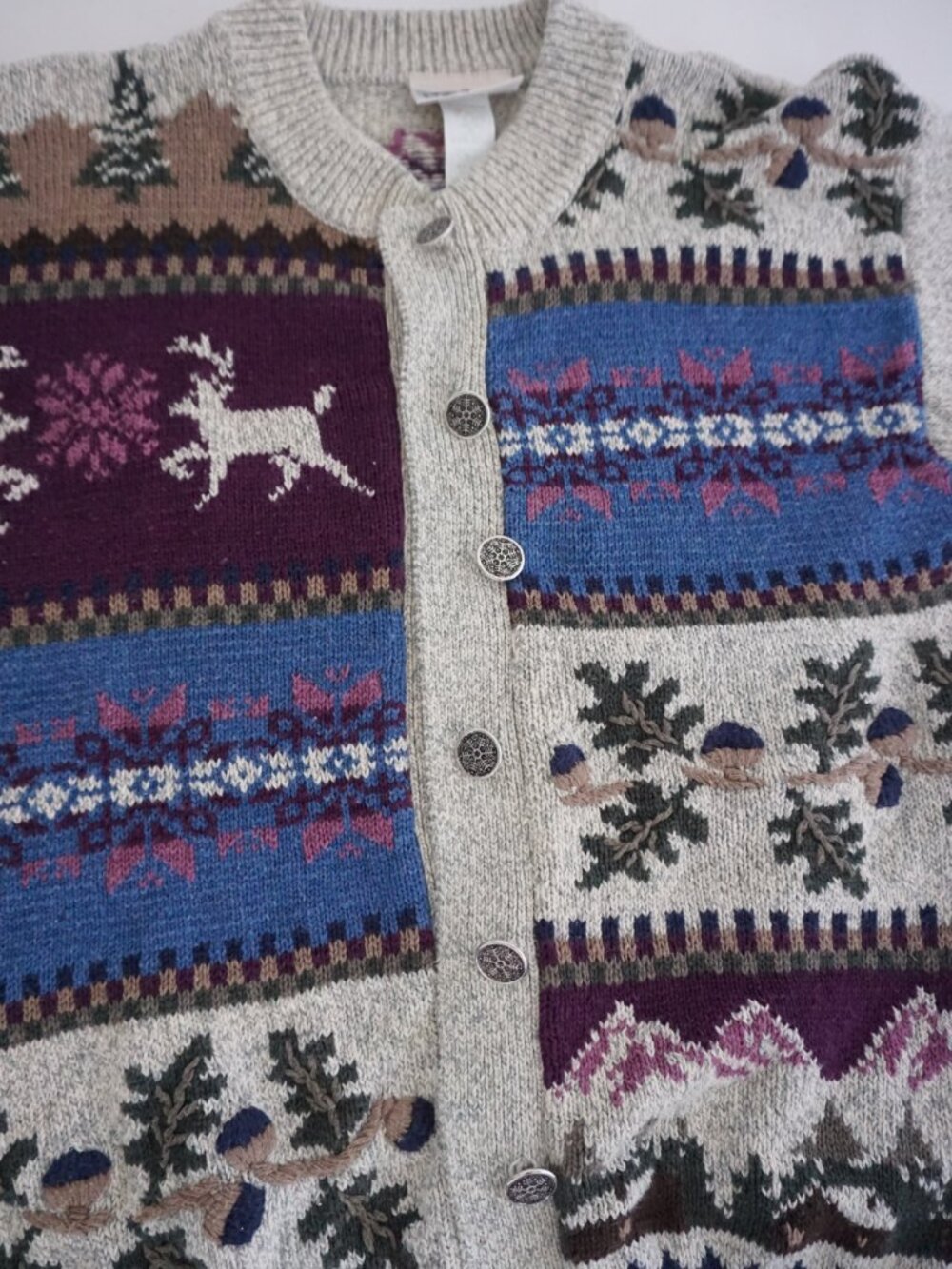 Vintage Northern Reflections Cream Deer Scenic Button Knit Cardigan Fair Isle S - Picture 7 of 10
